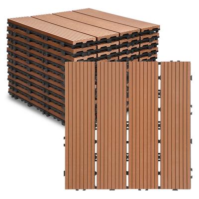 TEMU 11-55 Pcs Wpc Patio Tiles, Click Tiles In Wood Look, Brown Wooden Tiles, 30 X 30cm, Brown,with Drainage Function (1-5m²) Image