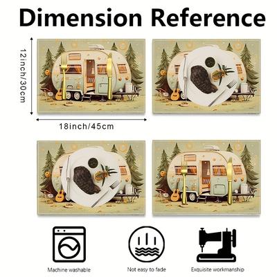 TEMU 4pcs Rustic Linen Placemats, 12x18 Inch Rectangular Machine Washable Table Mats, Woven Country Style Dining Decor For All And Holiday Parties Image