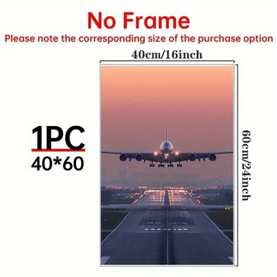 TEMU 1pc Large Airplane Canvas Poster, Oil Painting Style Wall Art, Multi-functional Decor For Living Room, Bedroom, Office - Ideal Gift Idea Image