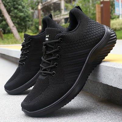 TEMU Men's Lightweight Breathable Slip-resistant Sneakers - Low-top Running Walking Training Sneakers With Md Sole, Fabric Upper & Lace-up Closure, Black Image
