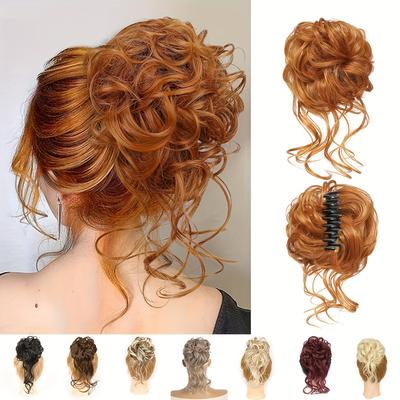 TEMU Elegant Synthetic Wavy Hair Bun Clip For Women - Versatile Accessory, Brown, Red, Black, High-temperature Fiber, Functional Hairpiece|vibrant Hairpiece|easy Hairpiece Image