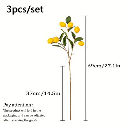 TEMU 1pc/3pcs Simulation Lemon Fruit, With 6 Fruits, Used For Room, Room, Windowsill, Desk Decoration Filler, Festival Diy Flower Arrangement Decoratio Image