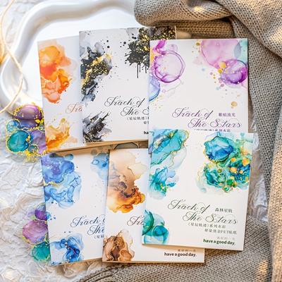 TEMU 15 Sheets/pack, Of 90 Starry Sky Watercolor Stickers, Watercolor Blending, Pet Waterproof Stickers, Suitable For Decorating Scrapbooks, Diy Diaries, And Phone Cases, Matte Effect Image