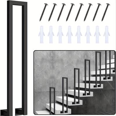 TEMU Black U-shaped Indoor/outdoor Staircase Handrail With White Pvc Screws & Brackets - Sleek For , Corridors, Flats, (l-black, 35-110cm), Handrail | Modern Staircase Design | Construction Image