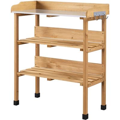 TEMU Costoffs Gardening -tier Plant Table With Galvanized Worktop & 2 Shelves & 3 Hooks Flower Table Image