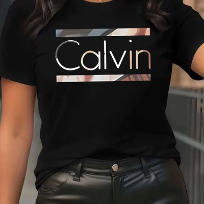 "TEMU Women's Elegant Graphic Print T-shirt - "" Design, Casual Crew Neck Short Sleeve Top, Soft & For Casual Attire" Image