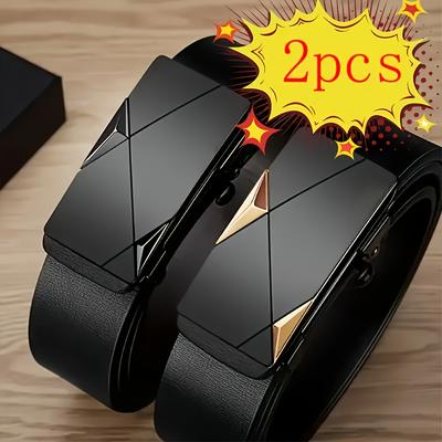TEMU 2pcs Stylish Black Leather Belts With Buckles - Business, Casual, And Jeans - Ideal Gift For Husbands Or , Casual Attire Accessory|modern Belt Design|durable Belt Material, Belts For Men Image