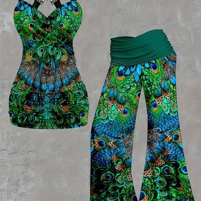 TEMU Targeted Development European And American Women's Fashionable New Casual Lace Print T-shirt Pants Set Image
