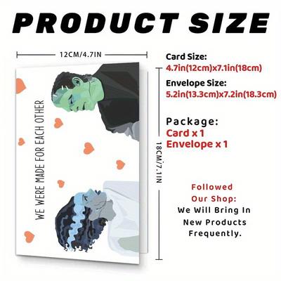 TEMU 1pc Unique Gothic Valentine's Day Greeting Card With & Bride Design - Spooky Horror-themed Card For Couples, Engagement, Anniversary, Birthday - Includes Image