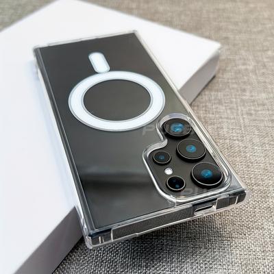 TEMU Luxury Clear Acrylic Magnetic Hard Phone Case For For Galaxy S25 S24 S23 Fe S22 S21 Transparent S25 Ultra Cases Magnetic Wireless Charging Shockproof Back Cover Image