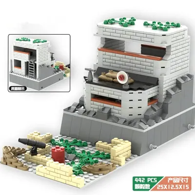 WW2 Militär Armee Soldaten 2. Weltkrieg Cliff Rock Fortress Modell Bausteine Ziegel MOC Kinder DIY Image