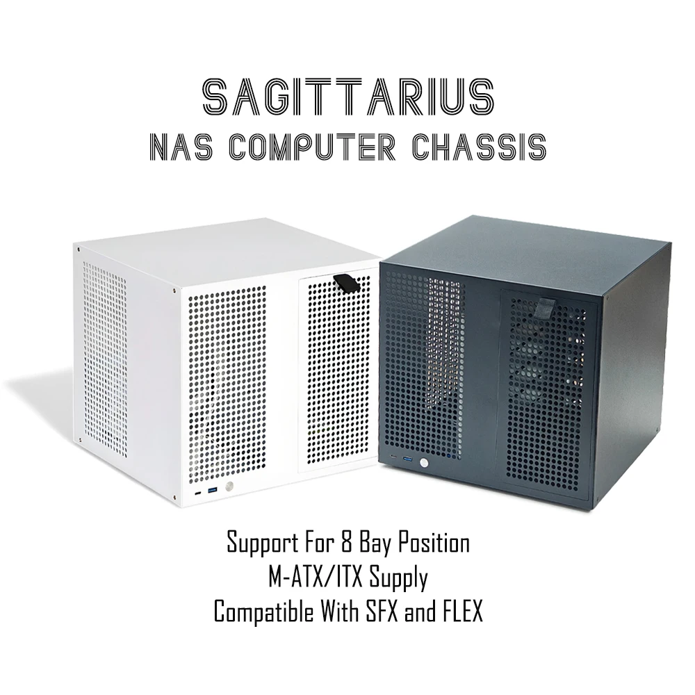 Hot Bowittarius 8-Bay NAS Computergehäuse Desktop-PC-Gehäuse Weiß Schwarz Versorgung für ATX Power MATX Volle Höhe PCIe Synology Image