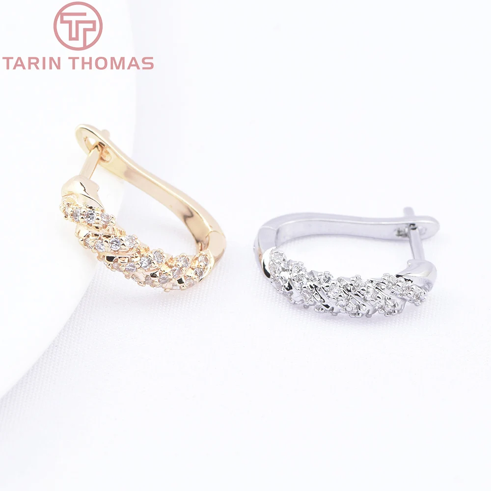 (6175) 4PCS 14x15MM 24K Gold Farbe Messing mit Zirkon Diagonal Symmetrische Ohrringe Hoop Hohe Qualität schmuck Machen Erkenntnisse Image