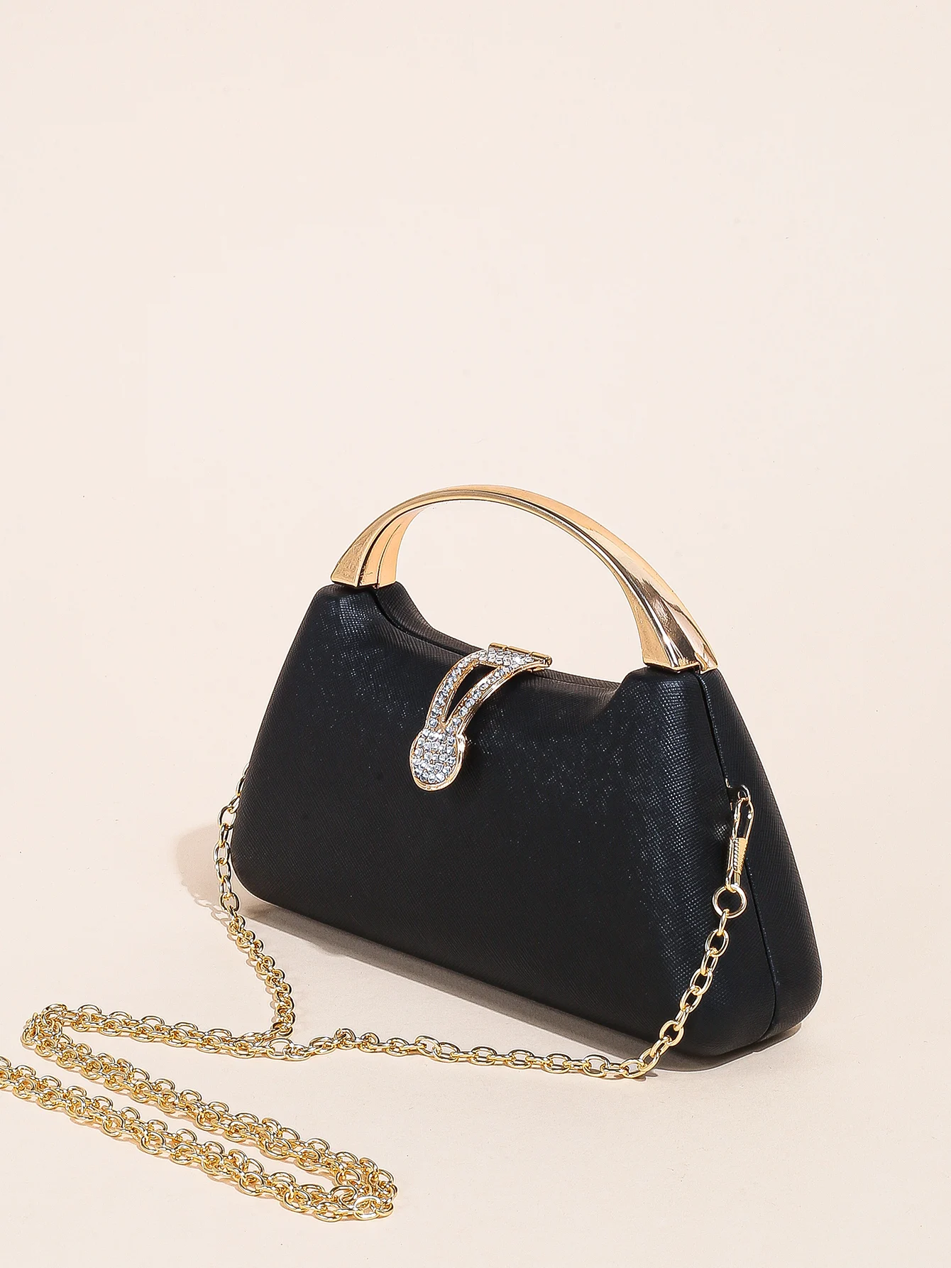 Perlmuttfarbene, kreuz und quer verlaufende Mini-Taschenkupplung mit kompakter und einfacher Bohrschnalle Image