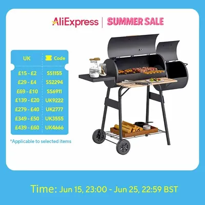 Outsunny Portable Charcoal BBQ Grill Steel Offset Smoker Combo Backyard