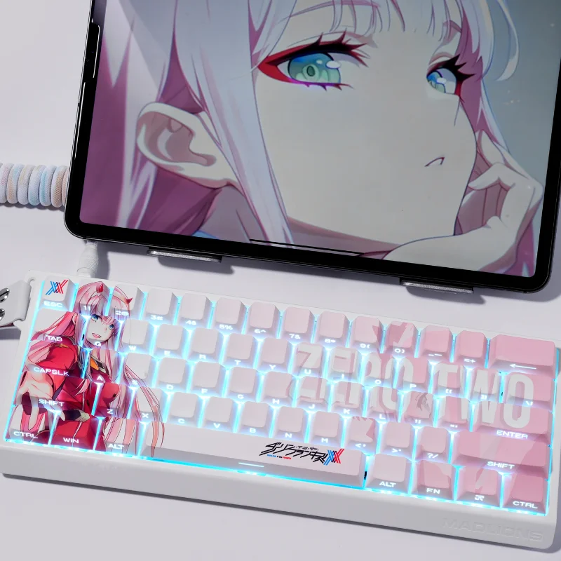 130 Tasten DARLINGintheFRANXX 02 Tastenkappen Anime Translucent DYE-SUB Tastenkappe PBT Kirschprofil für mechanische Tastatur ND63Ace60/68 Image