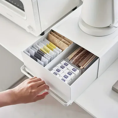 New Kitchen Countertop Metal Storage Box with Drawer Divider Tray Organizer for Coffee Machine Water Dispenser Stand