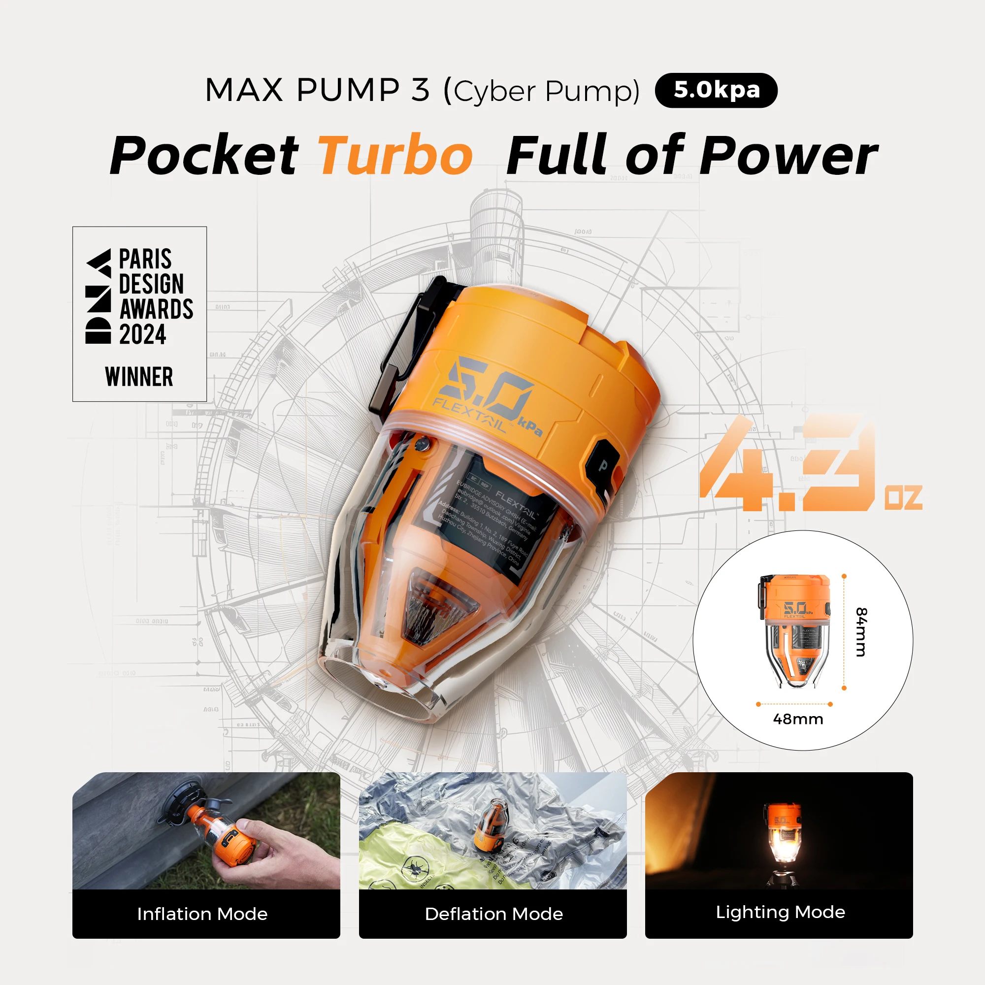 FLEXTAIL MAX PUMP 3 – Elektrische Luftpumpe, tragbare Campingpumpe mit 3-stufiger Umgebungslicht für Luftbett, Isomatten, Vakuumbeutel Image