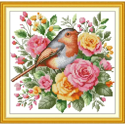 Joy Sunday Pre-printed Cross Stitch Kit Easy Pattern Aida Stamped Fabric Embroidery Set-Robin