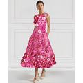 Elegantes florales A-Linien-Satin-Cocktailkleid für Hochzeitsgäste formelles Abendkleid knöchellang ärmellos Rundhalsausschnitt bestickt mit Tasche.