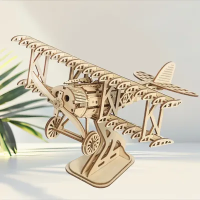 3D Wooden Puzzle Aircraft Model Kit DIY Assembly Bi-Plane Building Kits Home Decor Crafts Gift for