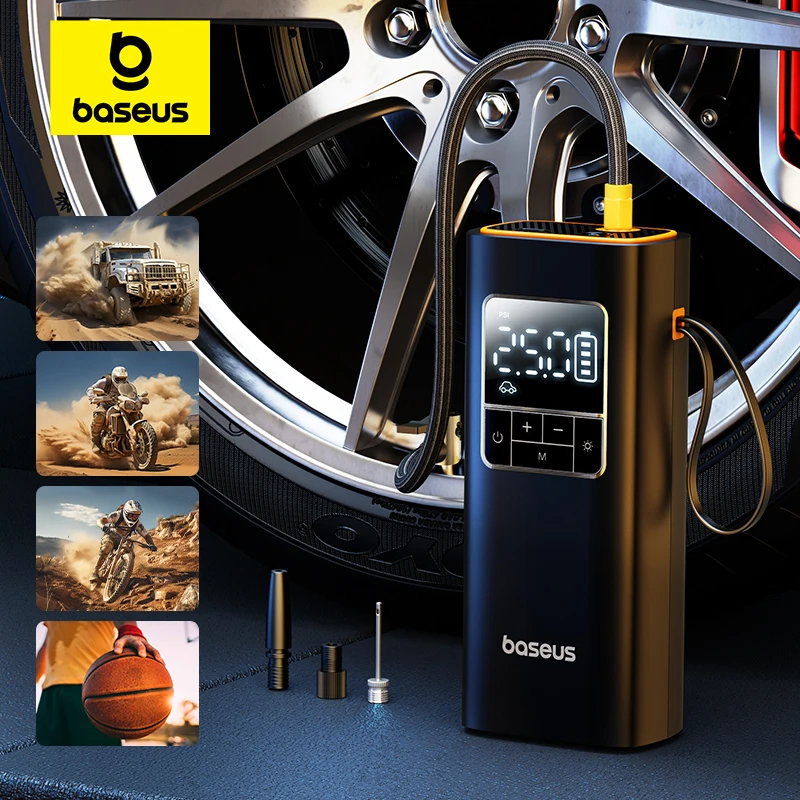 Baseus Pompa d'aria wireless Compressore d'aria portatile per gonfiaggio pneumatici con display digitale per pompa elettrica per biciclette per auto, motocicli