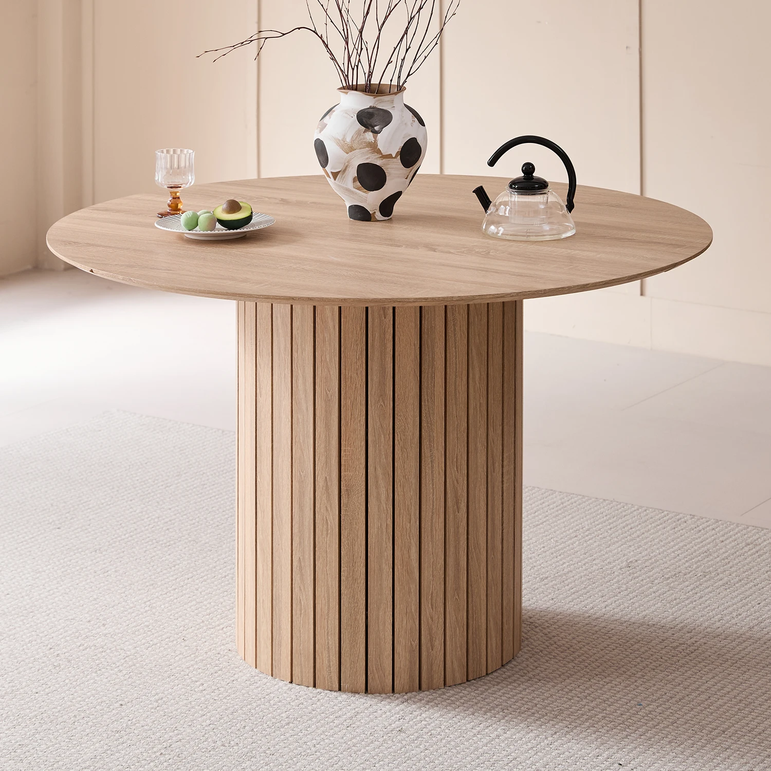 EGOONM Tavolo da pranzo rotondo Tavolo nordico per 4~6 persone, Tavolo da pranzo circolare con base in legno, Tavolo da pranzo da cucina Φ120 cm