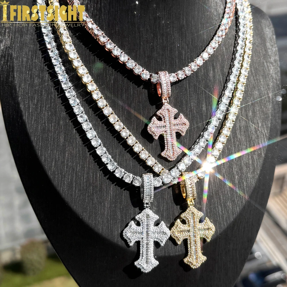 2025 Nuova collana con ciondolo croce ghiacciata per donna uomo con catena da tennis da 5 mm catena da tennis con zirconi cubici gioielli hip-hop di lusso