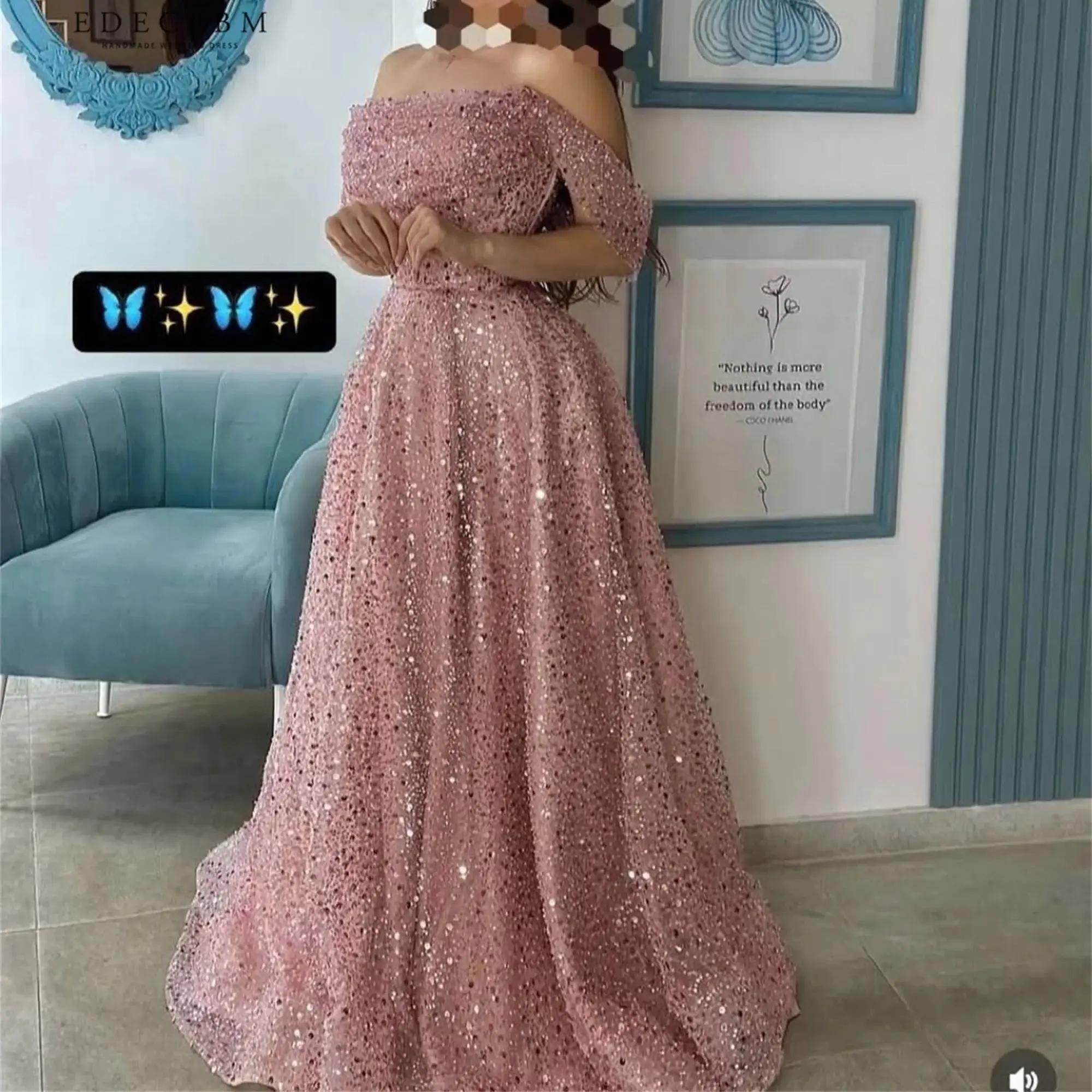 EDECPBM Abiti da ballo rosa 2025 Abiti da sera di lusso personalizzati di lusso per occasioni speciali Festa con ricamo di perline con spalle scoperte