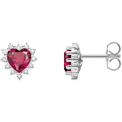 Paar Ohrstecker THOMAS SABO "Romance Herz-Ohrstecker, H2315-013-10", silberfarben, kristallweiß, rot, kristallweiß, rot, Ohrringe, Damen, Silber 925 (Sterlingsilber), mit Zirkonia (synth.), Rubin Image