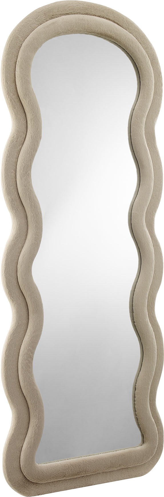 Ganzkörperspiegel SALESFEVER "Bristol Ganzkörperspiegel: Eleganz in 170 cm Höhe", beige (champagner), B:70cm H:170cm T:3cm, MDF, Polyester, Spiegelglas, Spiegel, Wellenförmiger Kunstfell-Rahmen, 170cml Image