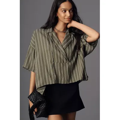 The Dylon Short-Sleeve Wide-Placket Top: Striped Edition