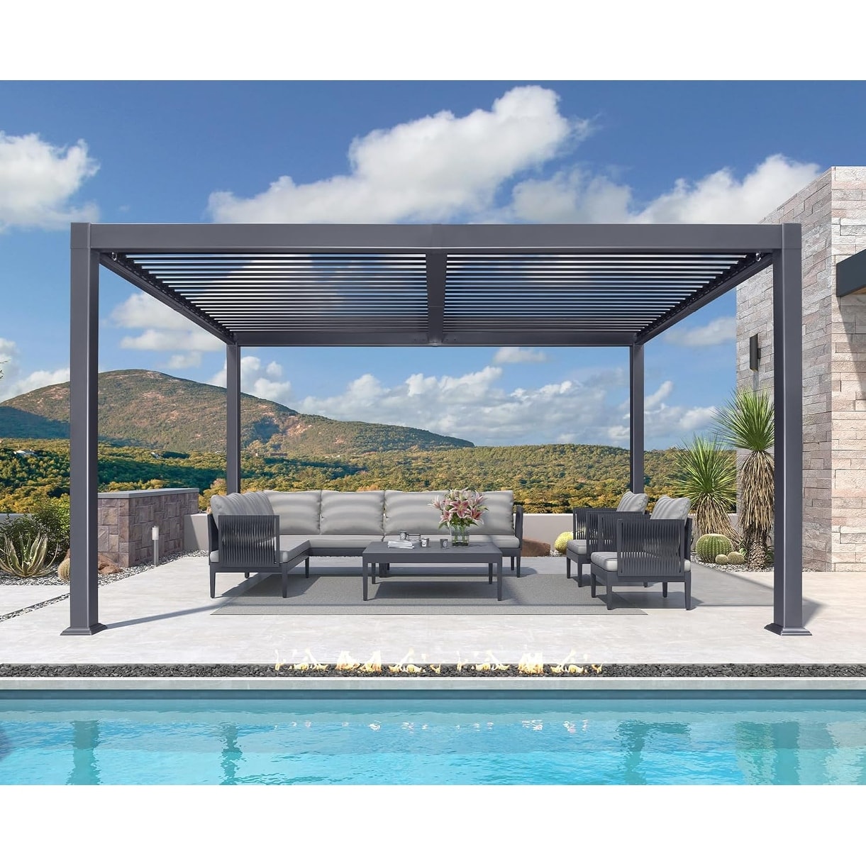 PURPLE LEAF Louvered Pergola Sun Shade Shelter with Adjustable Metal Roof for Patio Hardtop Pergola
