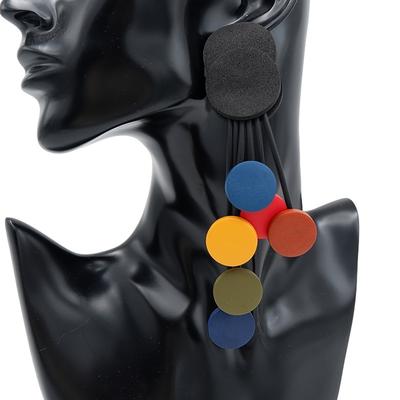 TEMU Colorful Bohemian Silicone Dangle Earrings For Women - Stylish Tassel Design With Black, Blue, Yellow, Red, And Green Circles, Casual Attire Or Parties, Quirky Earrings Image