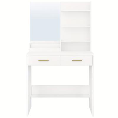 TEMU Dressing Table With Mirror, Dressing Table With 4 Open Storage Compartments And 2 Compartments, Dressing Table With 2 Drawers, For Bedroom, Living Room, White Image