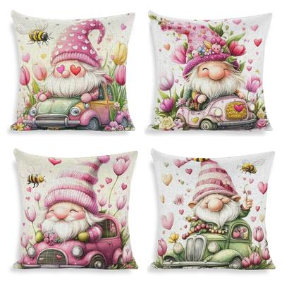 TEMU 4pcs Spring-inspired Car Decorative Throw Pillow Covers, Double-sided Polyester Cushion Cases, Contemporary Style, Machine Washable, Zipper Closure, With Inserts Not Included For Room Decor Image