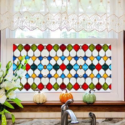 TEMU 1pc Retro Glass Paper Bathroom Glass Static Adsorption Home Decoration Wall Sticker Image