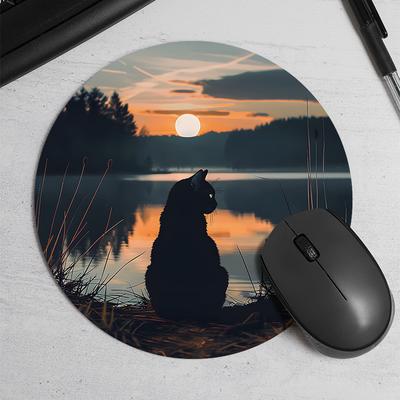 TEMU Random Placement Printed Cat Pattern Round Portable Mouse Pad Desk Mat Durable Non-slip Thickened Cartoon Table Mat Image