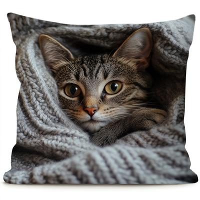 TEMU 1pc Munchkin Cat Pillow Cover For Holiday- Decor, Christmas, New Year, And Valentine's Day, A Cozy, Throughout Your Home, Double Sided Printing (no Pillow Insert) Image