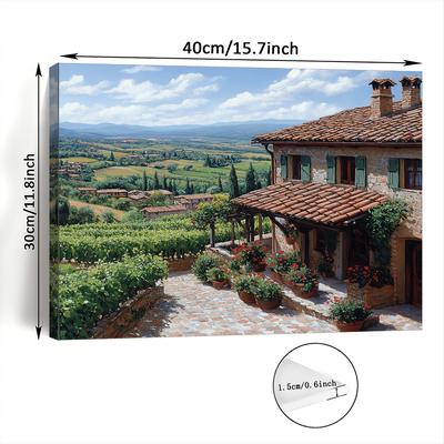 TEMU 1pc Tuscan Landscape Wooden Framed Canvas Wall Art, Woven House Print For Living Room, Bedroom, Office - Bachelor Party Decor, Unique Christmas Gift Idea, 11.8x15.7 Inches Image