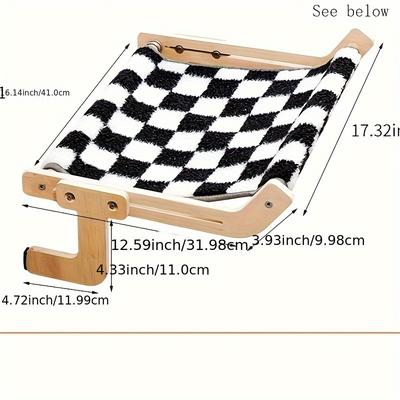 TEMU Solid Wood Cat Hammock - Wall-mounted Window Perch For Cats, Cozy Checkered Fabric Bed, 30 Lbs Capacity, Easy Assembly, Indoor/outdoor Use, Cat Window Hammock Image
