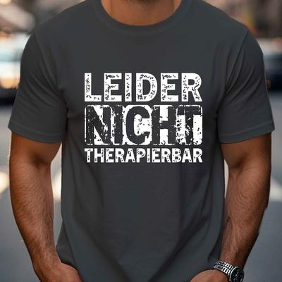 "TEMU Men's Casual Crew Neck T-shirt, 100% Polyester Knit Fabric, Regular Fit, Stretch, Geometric Pattern, Summer Top, 150g/m² - Funny German Slogan " Nicht Therapierbar" Design" Image