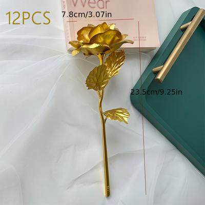 TEMU 12pcs Simulated Golden Rose Real Touch Bride Wedding Bouquet Home Garden Party Flower Arrangement Decoration Valentine's Day Gift Beautiful Room Decoration Image