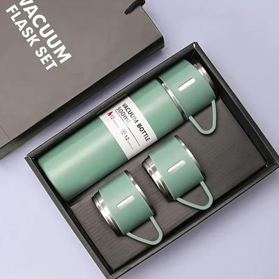 TEMU Stainless Steel Vacuum Gift Set For Rv Stoves – Bottle With 3 Cup Lids, Outdoor Hot Insulation Cup, Rv, Cycling, And Travel Image