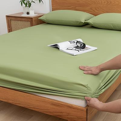 TEMU 1pc Solid Color Single Layer Fitted Sheet, Fitted Sheet Single Piece Bed Sheet Cover, Winter , Colors And Sizes , Only 1 Fitted Sheet Without Pillowcase Or Pillow Core Image