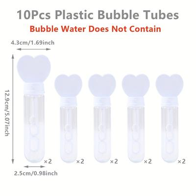 TEMU Heart-shaped Bubble Tubes 10pcs | White Plastic Party Favors For Weddings, Birthdays & Baby Showers | Transparent With | No Electricity Needed | Ideal For Event Decorations Image
