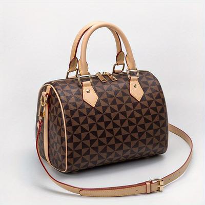 TEMU Geometric Patterned Fashionable Women's Vintage Boston Pillow Bag, Crossbody Shoulder Bag, And Handbag. Image