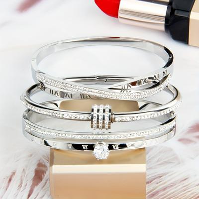 TEMU 3/1pc Set Of Elegant And Fashionable Jewelry Gifts For Women, 304 Stainless Steel Bracelets With Hollowed Out Roman Hearts, Wedding Banquet Accessories, Bracelets, Holiday Gifts Image