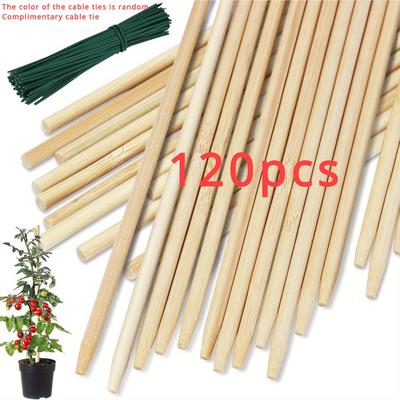 TEMU 120pcs/40pcs Bamboo Plant Stakes 18 Inch, Wood Plant Support For Gardening For Potted Floral Plant, Indoor Wooden Sign Posting Garden Stick, Crafts Sticks With 40pcs Wires Image