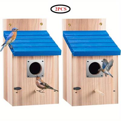TEMU 2 Wooden Bluebird Box Houses, 1.5'' Entrance Hole, Hang, Use Without Electricity, With , Secure Latch, , Air Vents, For Outside, Bluebird, , Swallow Image